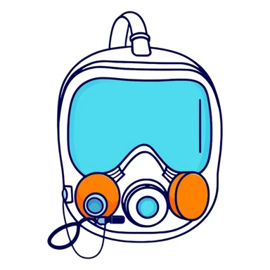 Bright blue oxygen consumption mask with measurement tubes and sensors, isolated VO2 max testing equipment sticker