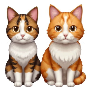 3 different coloured small cats including a dark brown tabby and white, and a patchy calico, and a ginger and white sticker