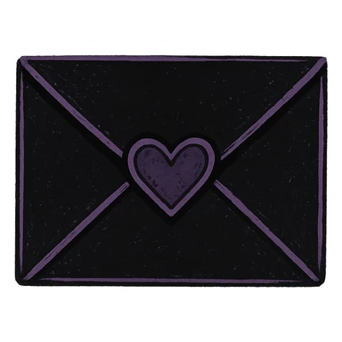 emo style black and purple envelope with a heart seal, no background sticker