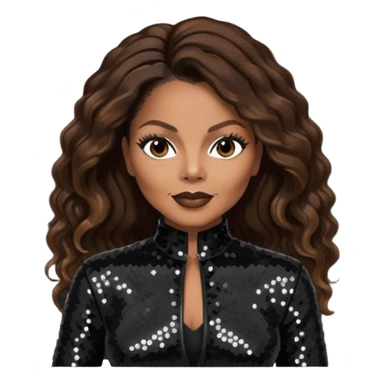 Janet Jackson with dark brown hair, black sequin outfit sticker