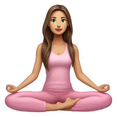 Brunette long hair and green eyes yoga beautiful girl in light pink pink pink clothes sitting on a yoga mat sticker
