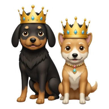 Tan older dog stepping on black younger dog and the older dog has a crown on his head sticker