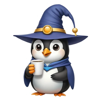 Penguin wizard drinking coffee while using iPhone sticker