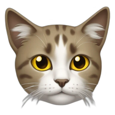 cat with white head and at the top of his head some black cyper color, yellow brown eyes, dirty looking sticker