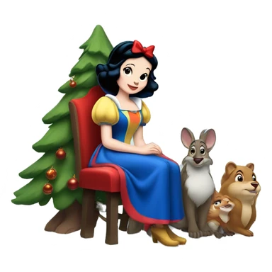 Disney snow white sitting with forest animals and Christmas tree  sticker