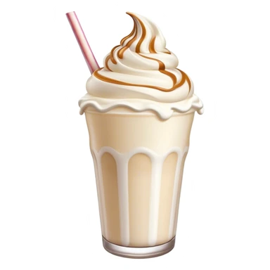 Cinematic Realistic Milkshake Drink Emoji, depicted as a thick, creamy milkshake with a swirl of whipped cream rendered with rich textures and inviting, nostalgic lighting. sticker