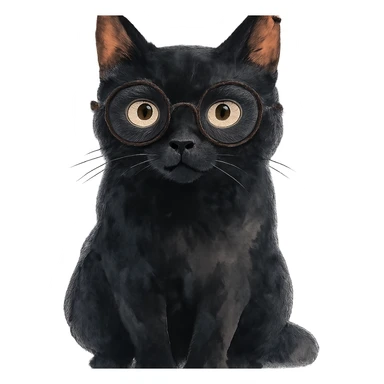 watercolor style black cat with glasses sticker