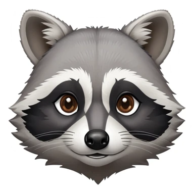 Cinematic-Noble-Raccoon-Portrait-Emoji – Poised and confident, with a sturdy build and a beautifully textured fur of silver-grey accented by dark black facial markings, deep-set, intelligent brown eyes, simplified yet sharp and sophisticated zoom out to show shoulders sticker