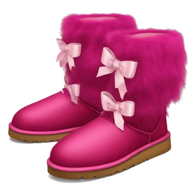Realistic pair of raspberry color Ugg fur boots laced up with ribbon bows. sticker