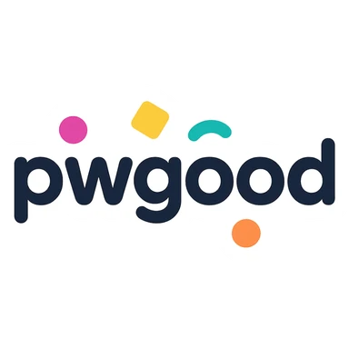 playful logo for 'pwgood' with rounded font and colorful accents, tech startup vibe sticker