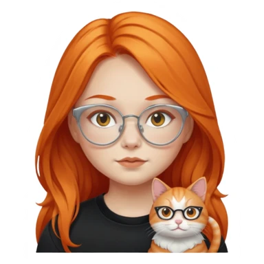 girl with chubby cheeks, very long orange hair, and silver cat eye glasses. Black clothes sticker