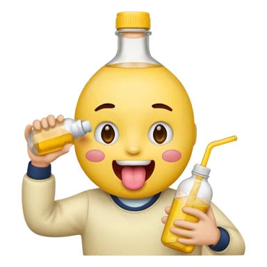 yellow face with bottle in hand tongue out sticker