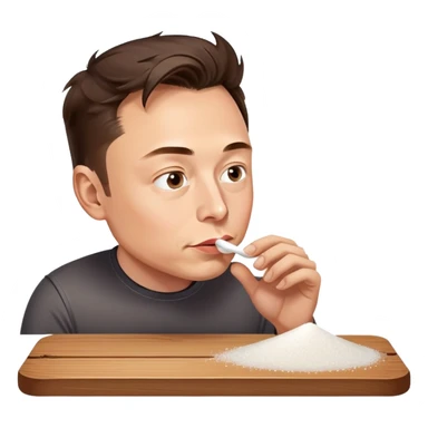 Elon musk sniffing sugar that is put in a line on a table sticker