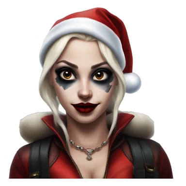 Santa Claus Jasmine in Harley Quinn style, oil paint, mysterious eyes, intricate lips, masterpiece portrait, odd perspective, beautiful, desirable, logical sticker