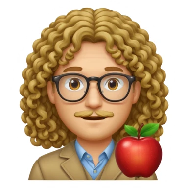 apple style emoji of a male face with long curly hair and glasses sticker