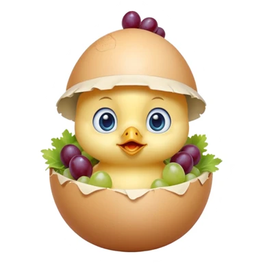 Ok, I want a super cute baby chick with big blue eyes in an egg with the top as a hat and inside of the egg is also chicken salad (the kind with grapes in it) sticker