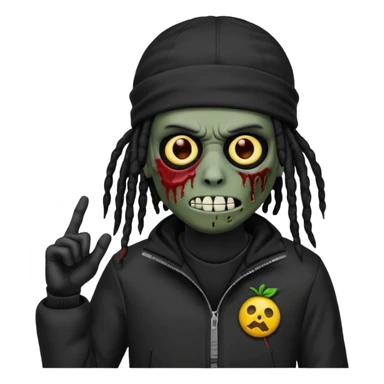 a zombie emoji with black dreads and a black nike jacket and black nike ski mask on his head sticker