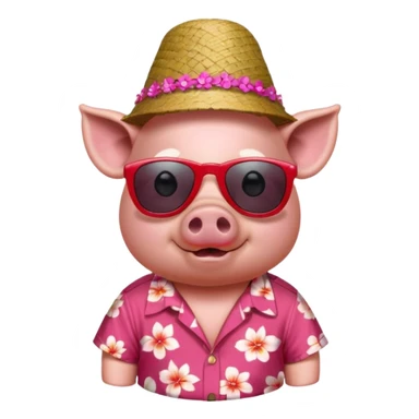 Pig with red aloha shirt, birthday hat, sunglasses sticker