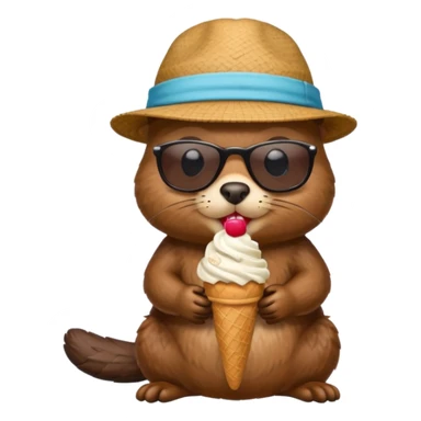 beaver eating ice cream wirh sun glasses and a hat sticker
