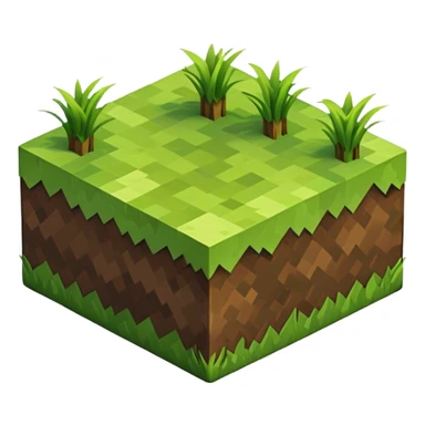 Minecraft grass block, square shape, brown and green, smooth, isometric sticker