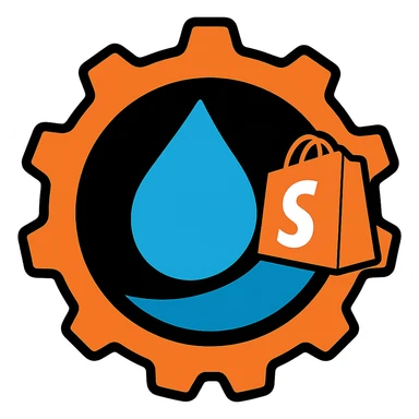 Add a Shopify bag icon to the logo, keeping the original style and colors, with a transparent background. The style of the logo should be preserved exactly as in the reference image. sticker