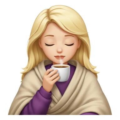 blonde girl inside a blanket sipping coffee eyes closed sticker