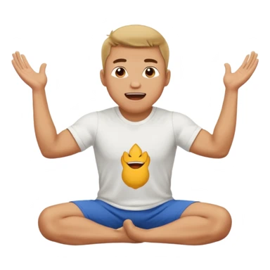 Make a normal wieght guy facing forward squatting with a t-shirt on and his hands up and his mouth open sticker