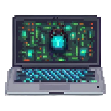  Glowing pixel laptop with code on the screen sticker