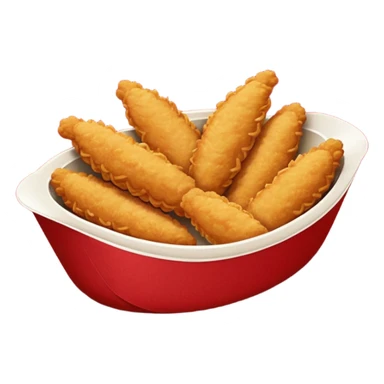 5 breaded chicken tenders of varying sizes and shapes in a red paper food boat sticker