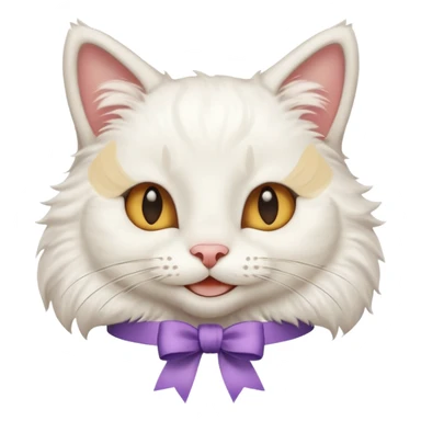 Head of a white cat, smiling, with a loose ribbon on top of its head
 sticker