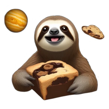 Sloth eating space brownies with universe in the background sticker