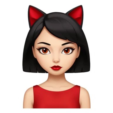 Chica Otaku con delineado gatita con vestido rojo y pelo semi corto negro súper sexy sticker