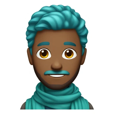 Brown guy with teal hair and short beard wearing a blue scarf sticker