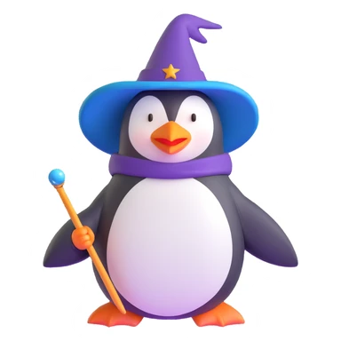 penguin wearing a wizard hat and holding a magic wand sticker