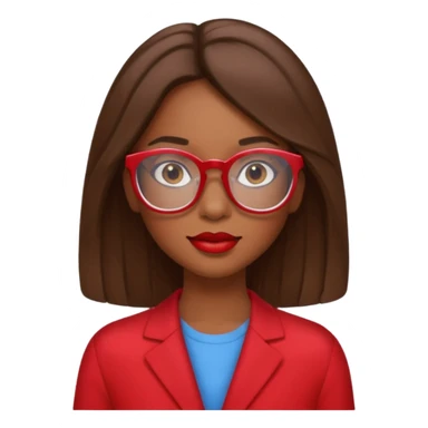 It creates a girl with brown skin, hair a little below her shoulders, just a little, pretty clear glasses, wearing red clothes and red lipstick. sticker
