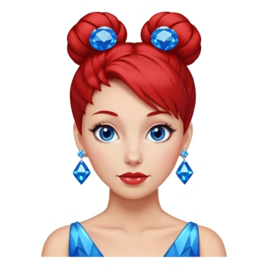 gem lover woman with gem accessories excessive amount very big gem earrings red bun hair and redbluediamonds sticker