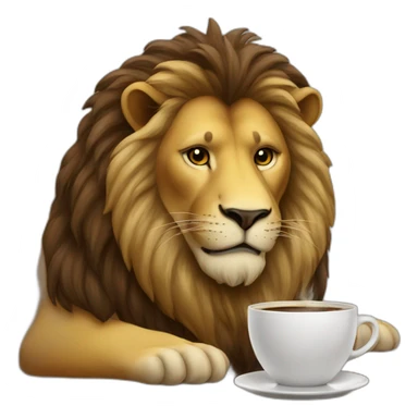 a lion drinking coffee sticker