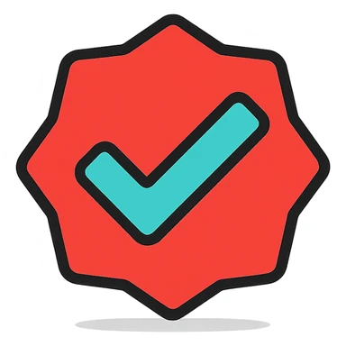 Check mark in the style of YouTube's verified badge, simple and bold with slight shadow for depth sticker