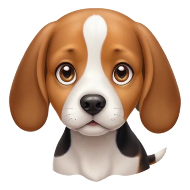 Cinematic Cute Beagle Portrait Emoji, Head tilted playfully and inquisitively, featuring a soft tri-color coat of white, brown, and black with floppy ears, round, sparkling hazel eyes filled with curiosity, Simplified yet irresistibly adorable features, highly detailed, glowing with a warm, friendly glow, high shine, affectionate and lively, stylized with a touch of whimsy, bright and endearing, soft glowing outline, capturing the essence of a mischievous yet loving pup, so playful it feels like it could bound out of the screen and into your arms! sticker