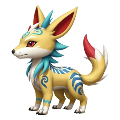 Tropical Tiny Marked Patterned Tribal WereGarurumon-Linoone-Meloetta-Renamon-Zangoose-fusion-hybrid-creature (full body) sticker