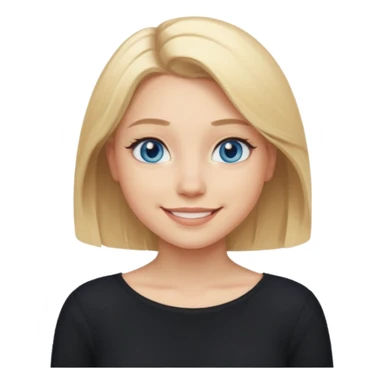 a new character a girl with shoulder length blonde hair wearing black clothes and wearing a cheeky smile she has blue eyes sticker