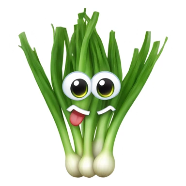Cheerful green onion with big expressive eyes, a wide smile, and a few green stalks on top. Designed in a cute, cartoonish style with vibrant colors. sticker