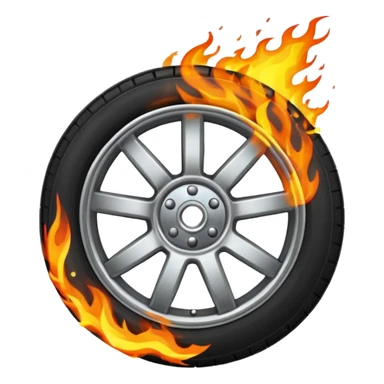 a car wheel on fire with sparks flying from underneath sticker