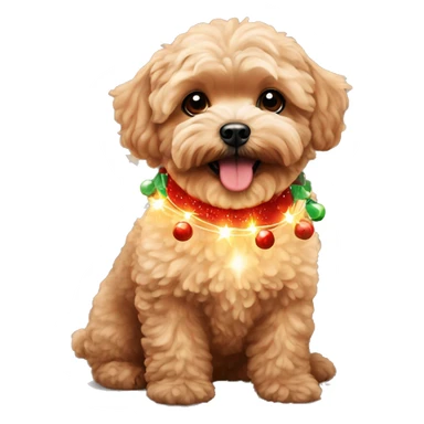 Red maltipoo with Christmas lights decorated around its neck sticker