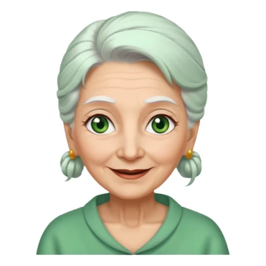 abuela con ojos verdes, pelo blanco, pelo blanco y amarrado, aspecto feliz sticker