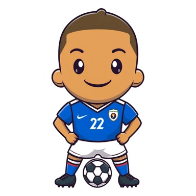 cartoon Kylian Mbappé smiling in soccer uniform sticker