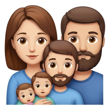 Famille 4 personne 1 petit garçon  aîné cheveux châtain 1 bébé fille châtain  1 père brun barbu  1 mère brune  sticker