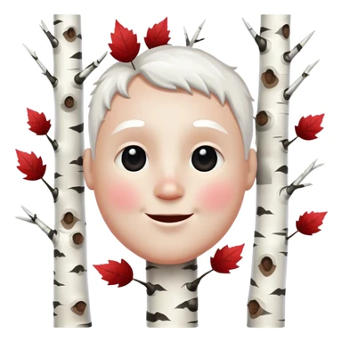 happy big white head made of birch tree with lack marks and red leaves sticker