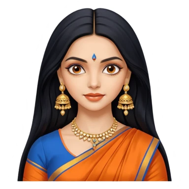 generate a pretty bratz Deepika Padukone with long black hair middle parted.
Wearing an orange saree with a blue blouse, golden jhumkas
 sticker