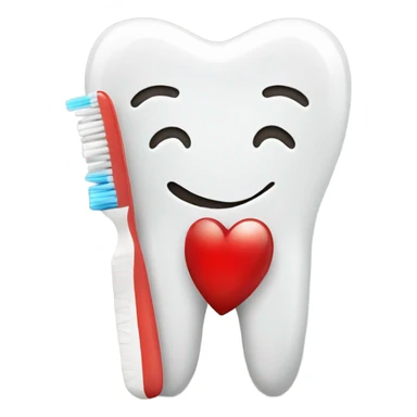 Tooth and toothbrush with red heart  sticker